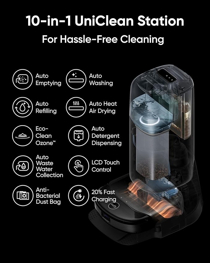 EUFY S1 PRO FLOOR WASHING ROBOT VACUUM WITH ALL IN ONE STATION BLACK T2080G11 thumbnail 3