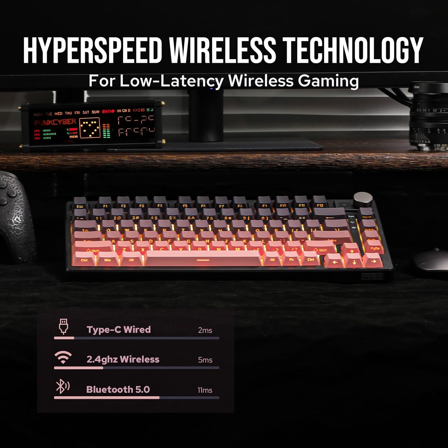 AULA 87 KEYS RGB 80% MECHANICAL GAMING KEYBOARD TRI-MODE GRAYWOOD V4 SWITCH GRADIENT BK-PNK F87 PRO thumbnail 6