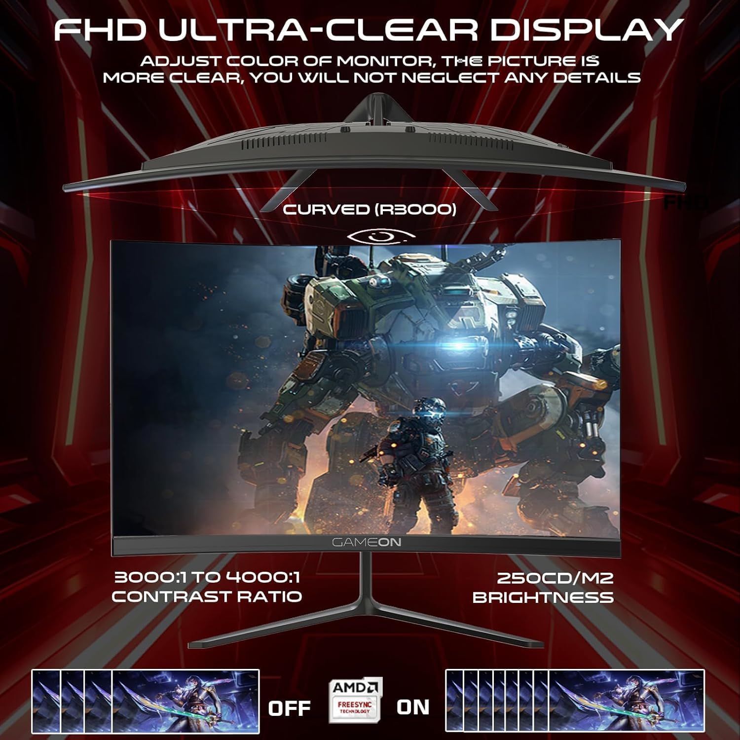 GAMEON 24-INCH CURVED FHD 120HZ 1MS HDMI 2.1 VA PANEL GAMING MONITOR GOC24F120VA thumbnail 6
