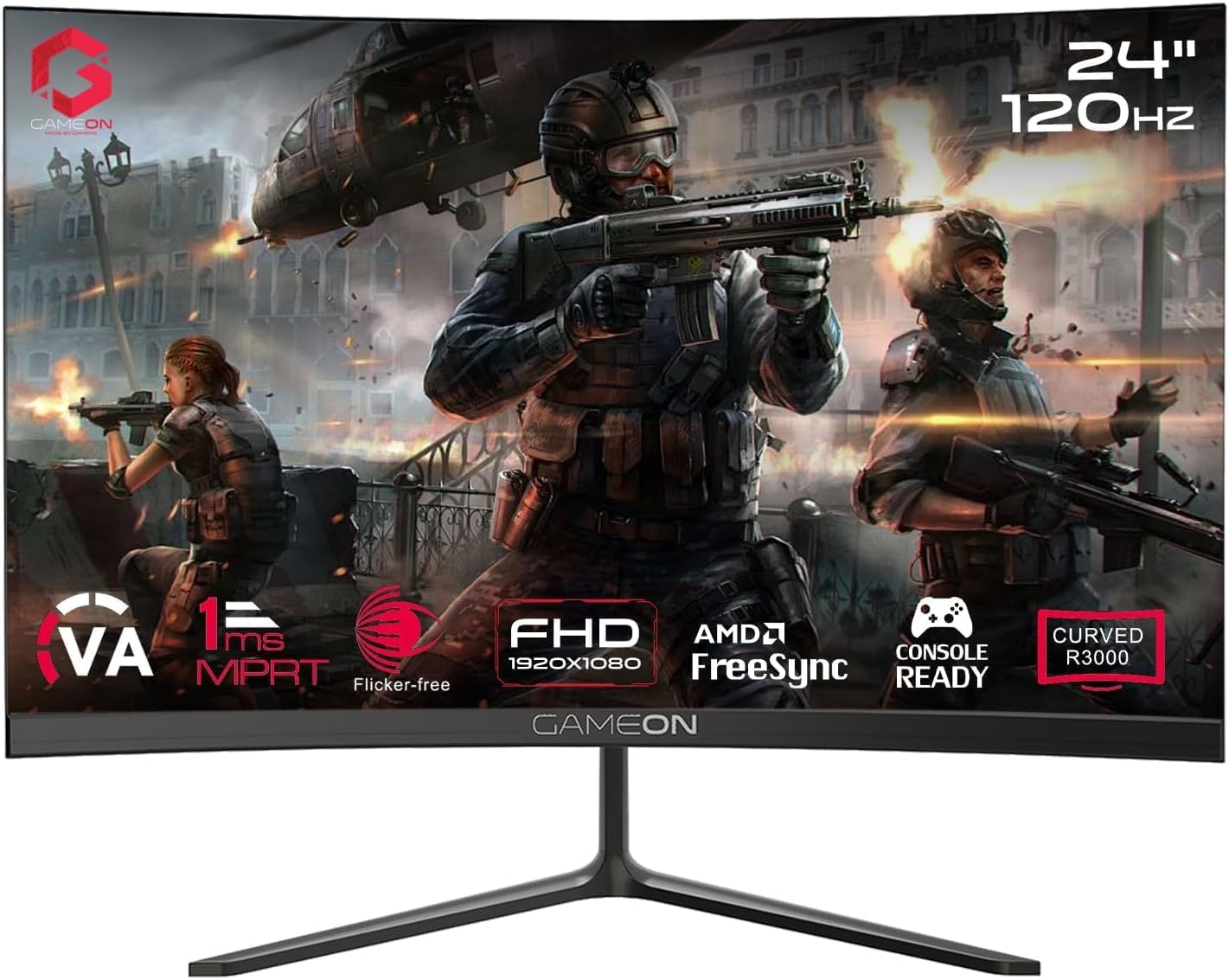 GAMEON 24-INCH CURVED FHD 120HZ 1MS HDMI 2.1 VA PANEL GAMING MONITOR GOC24F120VA thumbnail 2
