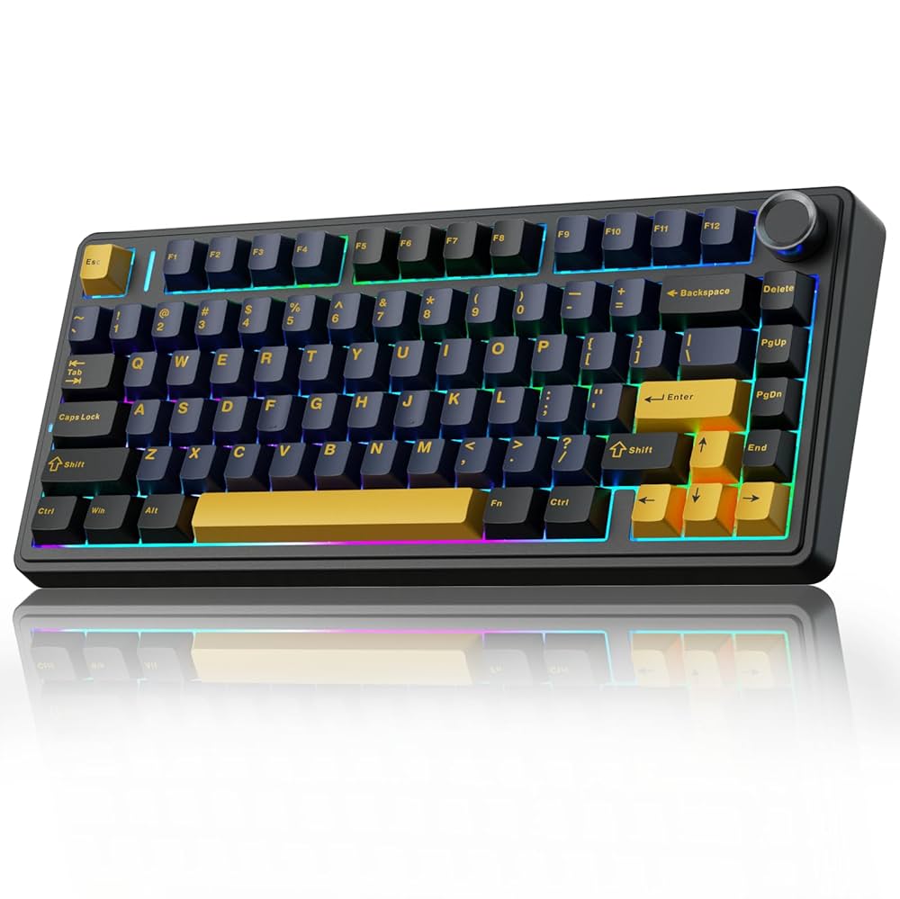 AULA 75 KEYS RGB 75% MECHANICAL GAMING KEYBOARD TRI-MODE KNOB CRESCENT SWITCH BK-DBL-ORG F75
