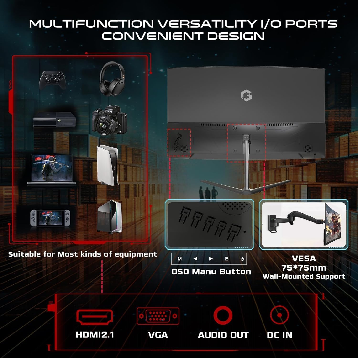 GAMEON 24-INCH CURVED FHD 120HZ 1MS HDMI 2.1 VA PANEL GAMING MONITOR GOC24F120VA thumbnail 4