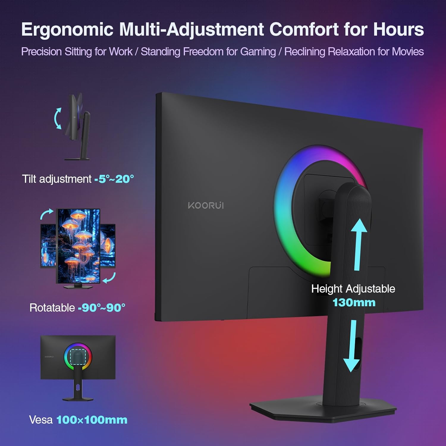 KOORUI 27-INCH QHD 3840X2160 160HZ/320HZ 1MS IPS PANEL MINI LED MONITOR S2741LM thumbnail 8