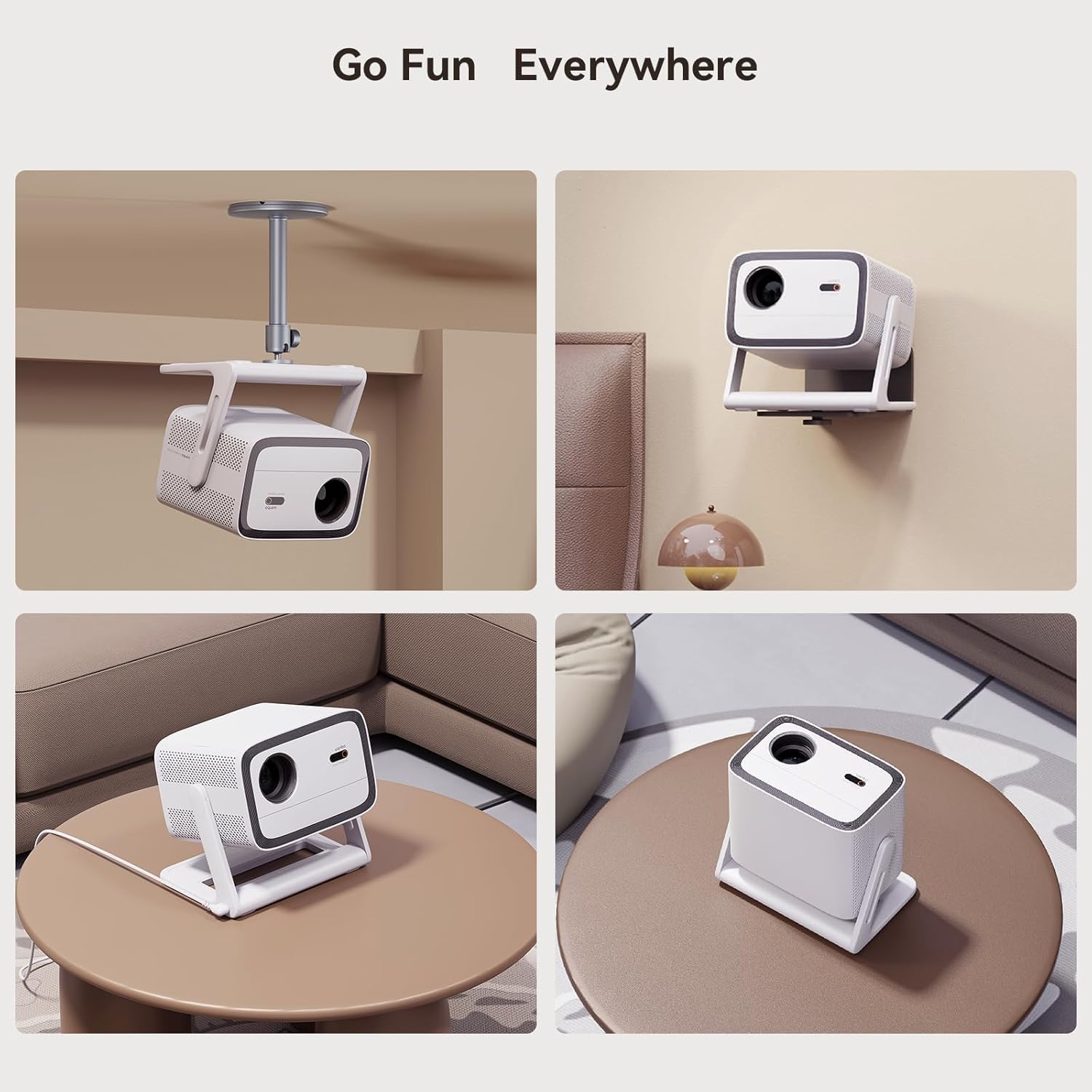 WANBO VALI 1 200° GIMBAL PROJECTOR WITH 900 ANSI AND ANDROID TV 11 WHITE thumbnail 2