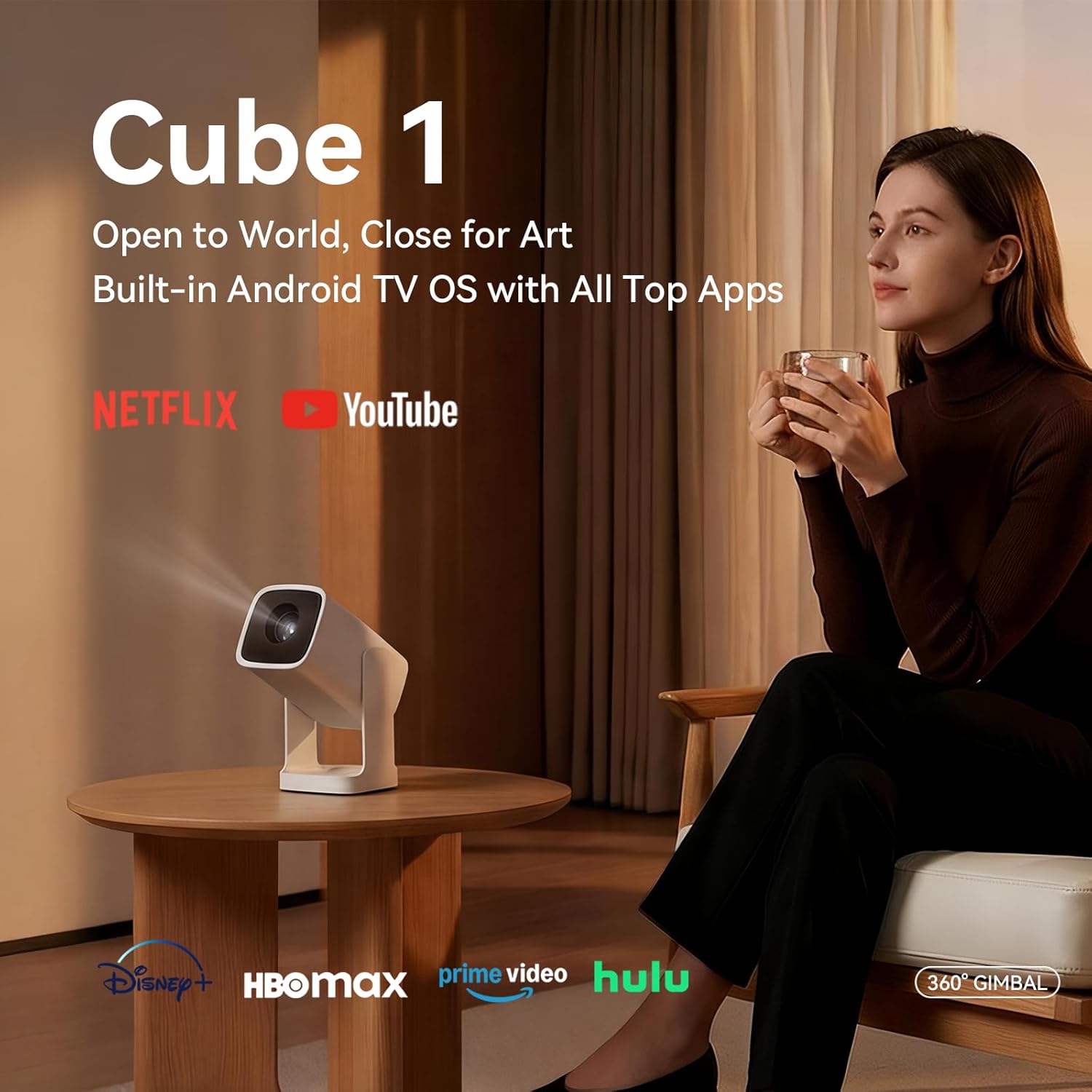 WANBO CUBE 1 360 ADJUSTABLE SMART PROJECTOR WITH WI-FI AND BLUETOOTH ANDROID TV 11 ALPINE WHITE thumbnail 3