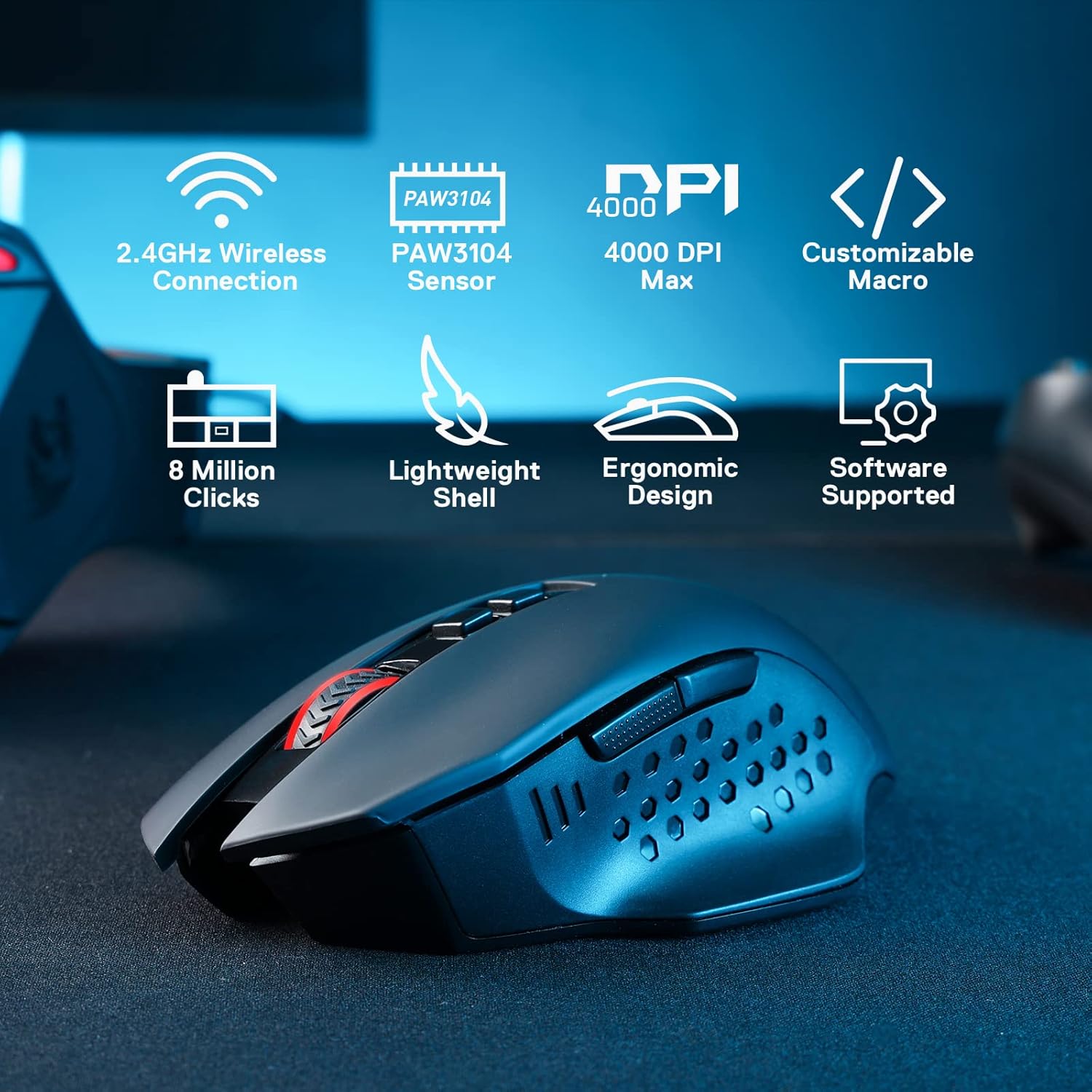 REDRAGON M656 GAINER WIRELESS MOUSE BLACK thumbnail 3