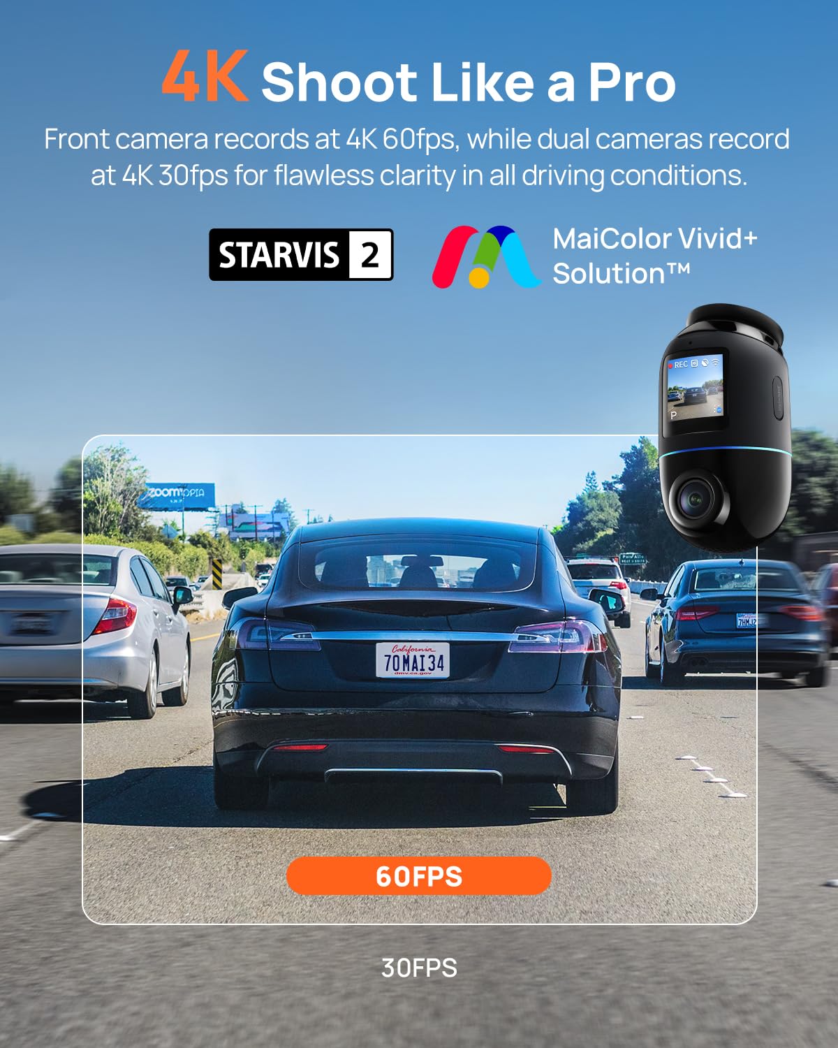 70MAI 4K OMNI DASH CAM WITH 128GB MEMORY CARD BLACK & GREY X800 thumbnail 3