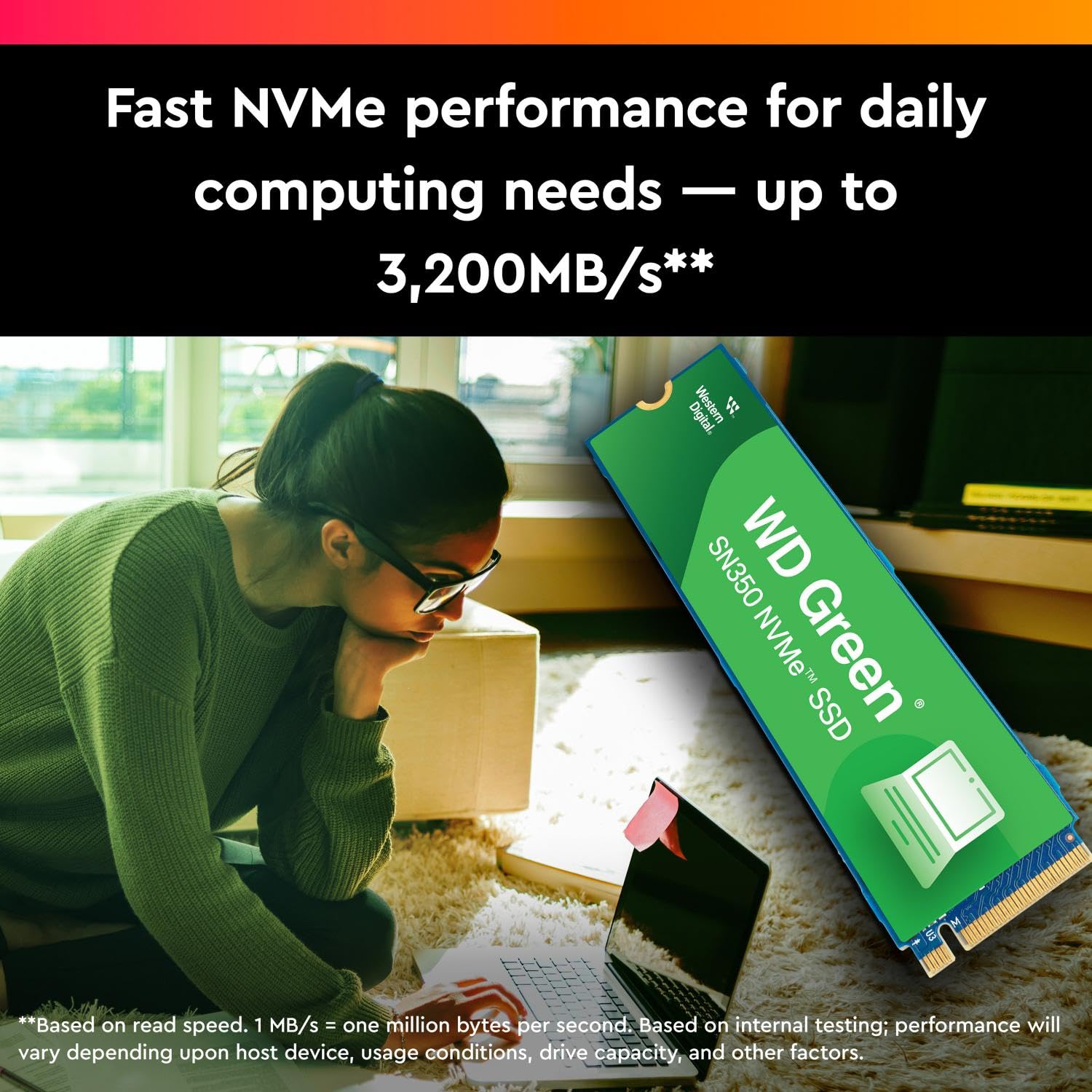 WD INTERNAL SSD 500GB SN350 M.2 NVME 2280 PCIE GEN 4 GREEN WDS500G2G0C-00CDH0 thumbnail 5