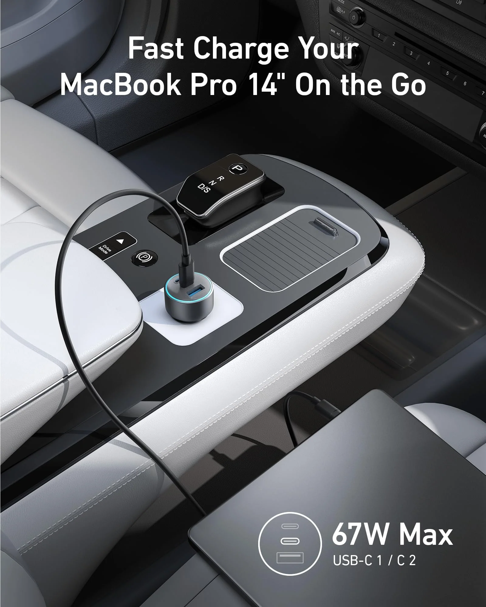 Anker 67W Powerful Triple Port Car Charger with USB-C Cable - Black B2731HA1 thumbnail 2