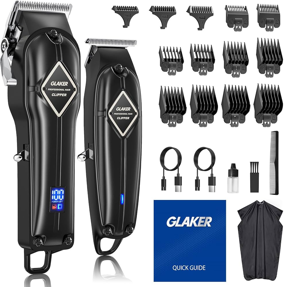 GLAKER PROFESSIONAL HAIR CLIPPERS AND T-BLADE TRIMMER BLACK K11S+I11