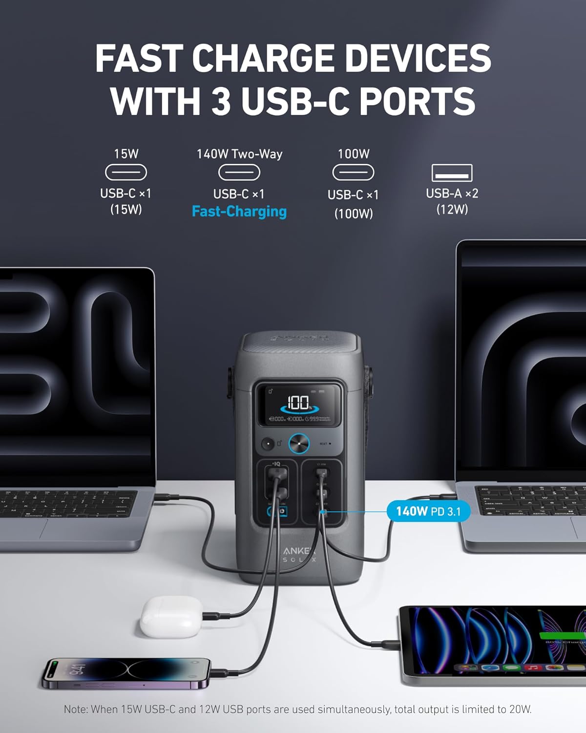 ANKER SOLIX C200 DC PORTABLE POWER STATION 60000MAH 200W GRAY A17270Z1 thumbnail 4