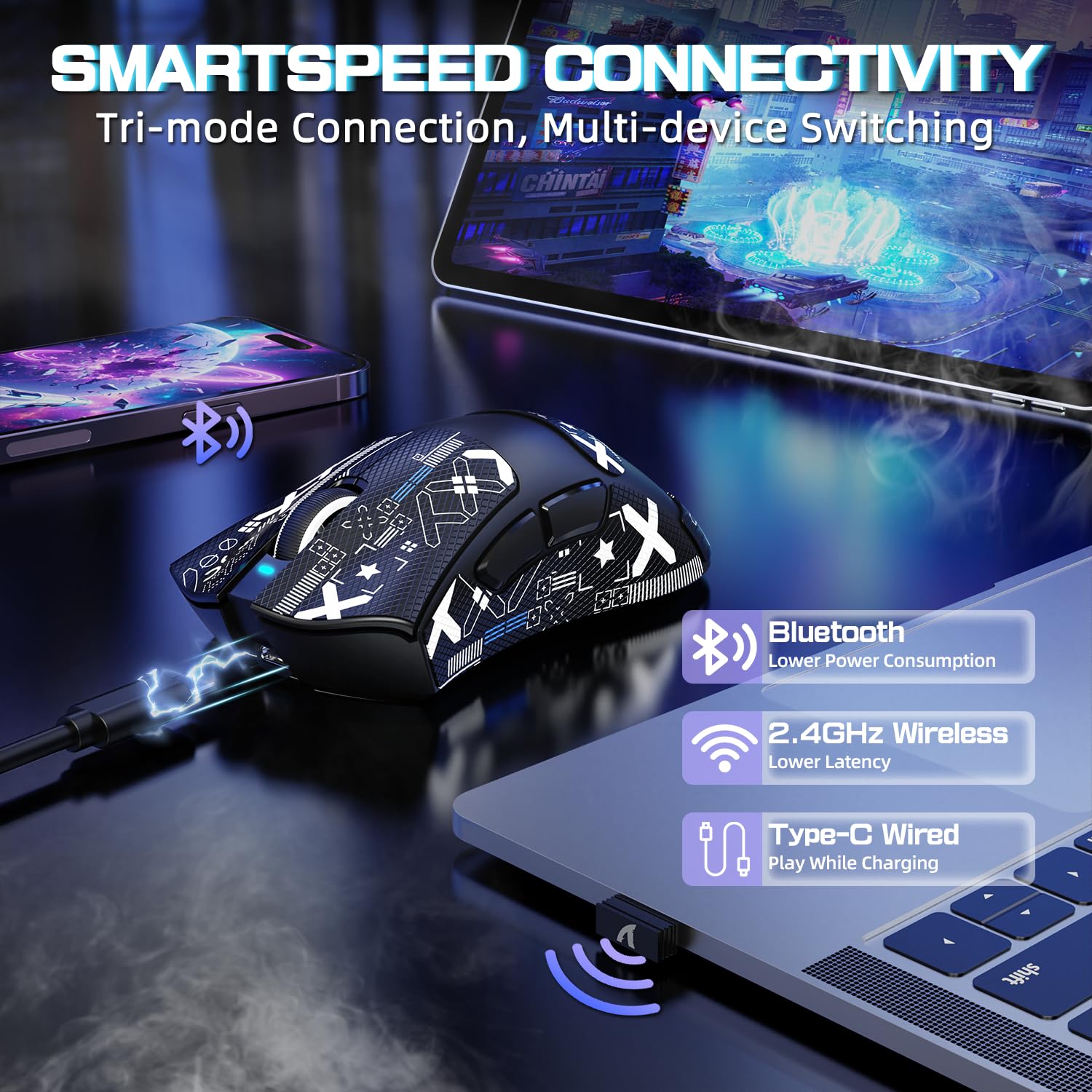 ATTACK SHARK V3 PRO WIRELESS ESPORTS GAMING MOUSE WITH CHARGING DOCK BLACK thumbnail 2