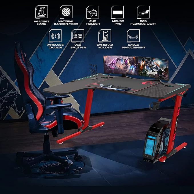 GAMEON PHANTOM XL-L SERIES L-SHAPED RGB FLOWING LIGHT GAMING DESK GO-PHANTOMXL-L thumbnail 5