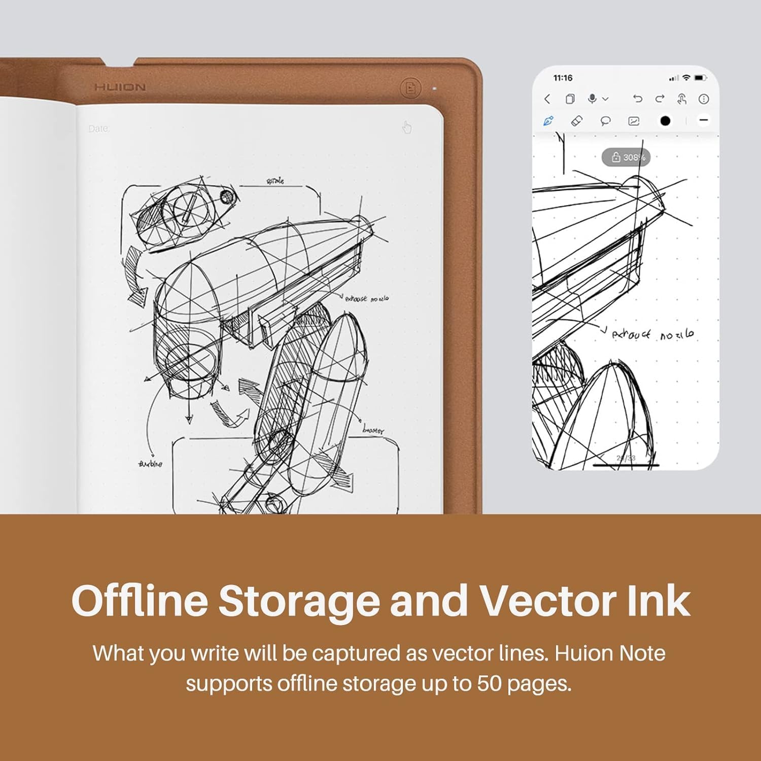 HUION NOTE X10 A5 SIZE WORK BOOK MEMENTO DIGITAL NOTEBOOK BROWN thumbnail 5