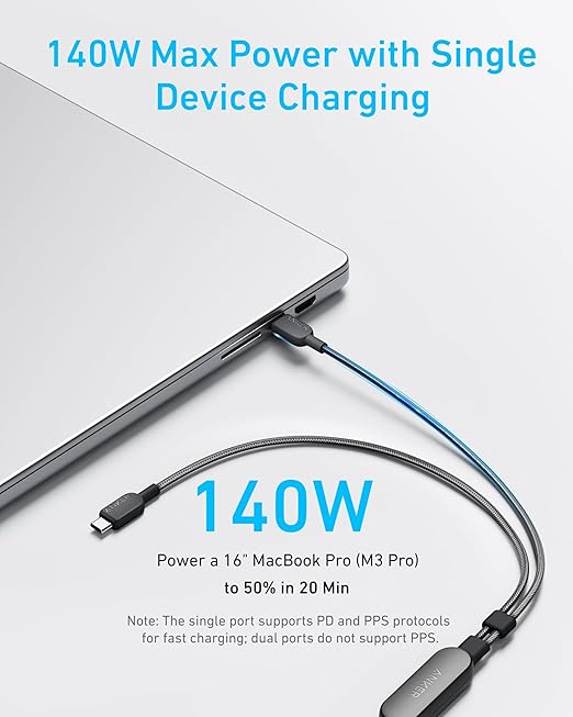ANKER 2 IN 1 USB C TO USB C 140W 4FT CABLE BLACK A8895H11 thumbnail 3