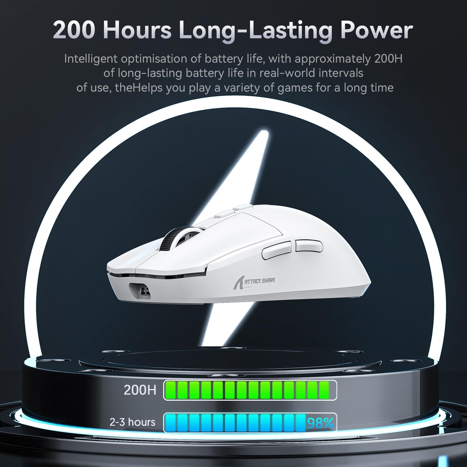ATTACK SHARK X6 LIGHTWEIGHT WIRELESS GAMING MOUSE WITH RGB CHARGING DOCK WHITE PAW-3395 thumbnail 7
