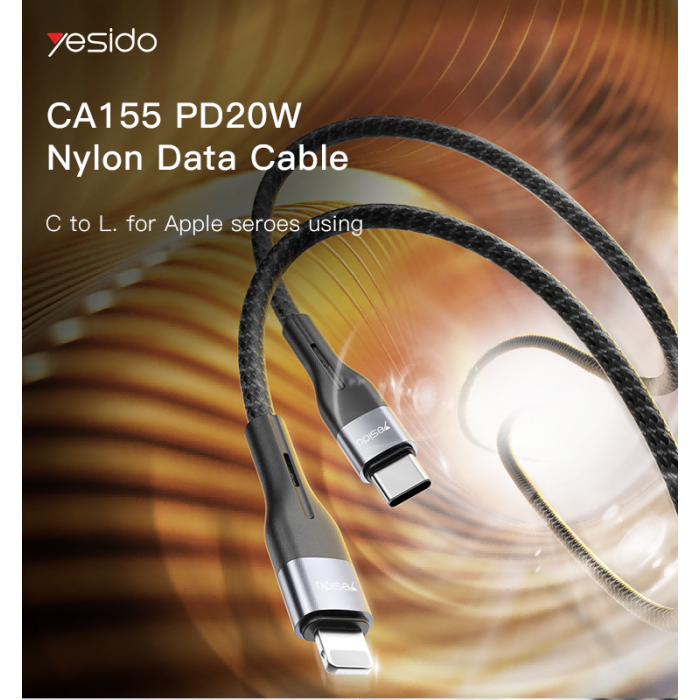 YESIDO 20W USB-C TO LIGHTNING CABLE 1.2M BLACK CA155 thumbnail 2