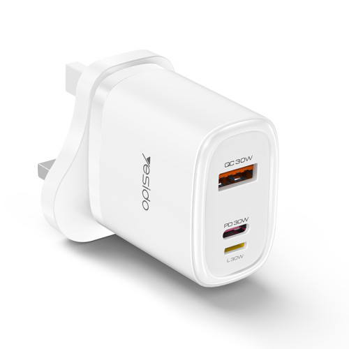 YESIDO 30W USB-C,USB-A AND LIGHTNING FAST CHARGER WHITE YC51