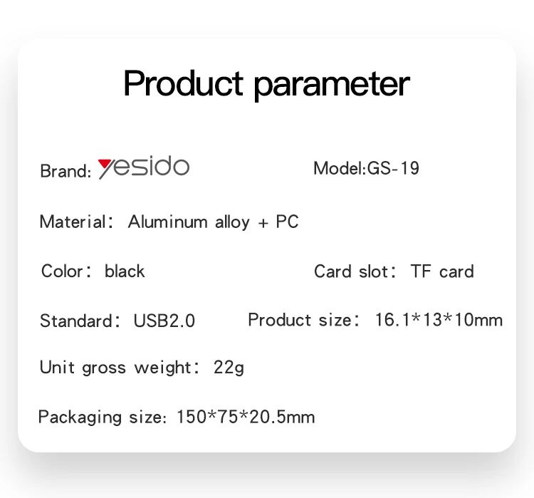 YESIDO TYPE-C PLUG TF MEMORY CARD READER GS19 thumbnail 10