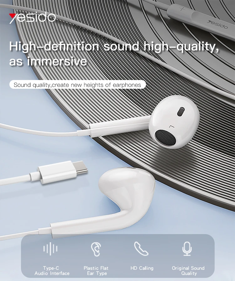 YESIDO USB-C WIRED EARPHONE WHITE YH38 thumbnail 2