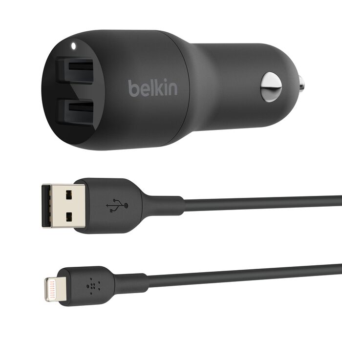 BELKIN CAR CHARGER DUAL PORT WITH 1M LTG CABLE BLAKC D001