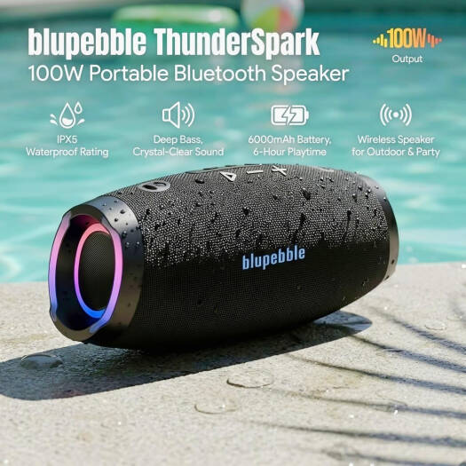 BLUPEBBLE THUNDERSPARK PORTABLE WIRELESS SPEAKER BLACK BP-TNDRSPRK-BK thumbnail 7