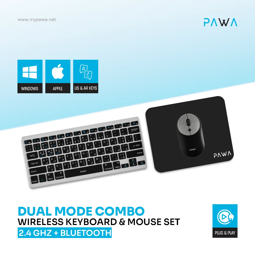 PAWA DUAL MODE COMBO WIRELESS KEYBOARD AND MOUSE SET GREY BLACK PW-KWMW2T1-GYBK thumbnail 3