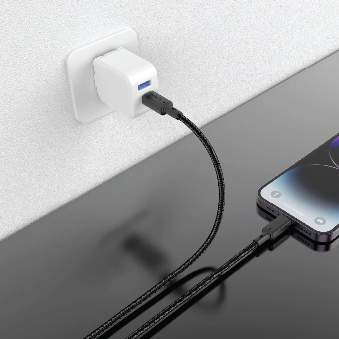 PAWA 30W USB C TO LIGHTNING QUICK CHARGING BRAIDED CABLE 1.2M PW122 BLACK PW-BTLT12CL-BK thumbnail 2