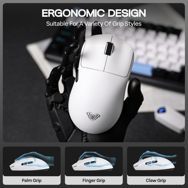 AULA ERGONOMIC TRI MODE WIRELESS GAMING MOUSE 26000 DPI WITH PAW3395 SENSOR SC900 PRO WHITE thumbnail 8