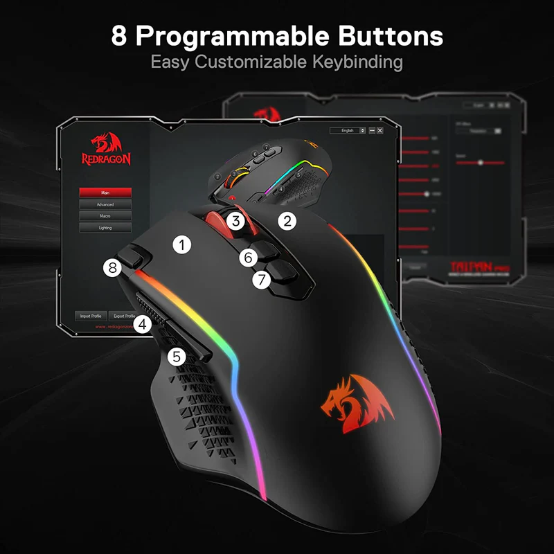 REDRAGON TAIPAN PRO WIRED/WIRELESS GAMING MOUSE M810RGB-PRO thumbnail 8