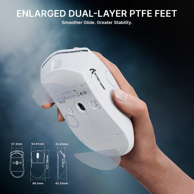 ATTACK SHARK V8 ULTRALIGHT NORDIC 54L15 WIRELESS GAMING MOUSE  WHITE PAW-3950 MAX thumbnail 7
