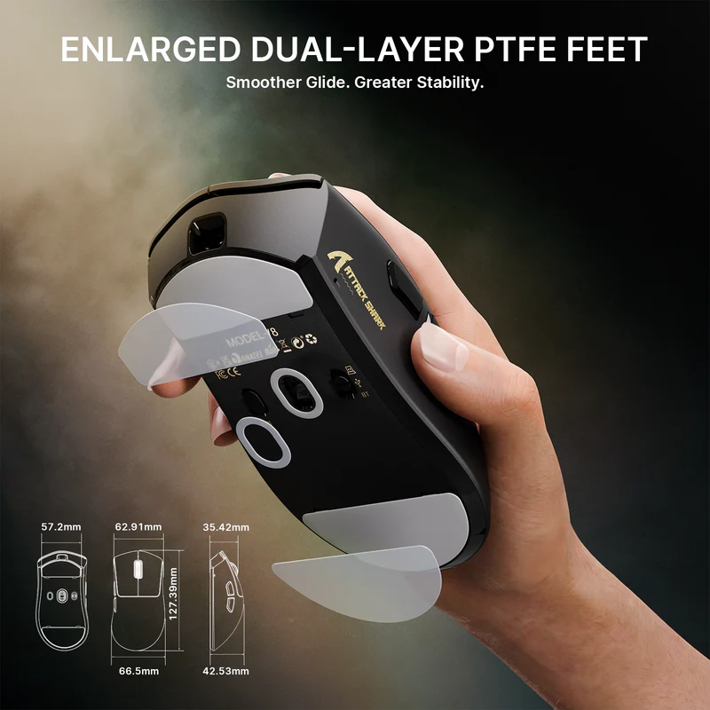 ATTACK SHARK V8 ULTRALIGHT NORDIC 54L15 WIRELESS GAMING MOUSE BLACK PAW-3950 MAX thumbnail 7