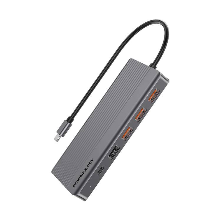 POWEROLOGY 13 IN 1 USB C HUB 4K HDMI TO TYPE C 100W ETHERNET USB SD MICRO SD AUX
