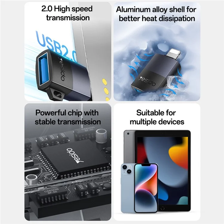 YESIDO USB A TO USB C ADAPTER BLACK GS34 thumbnail 7