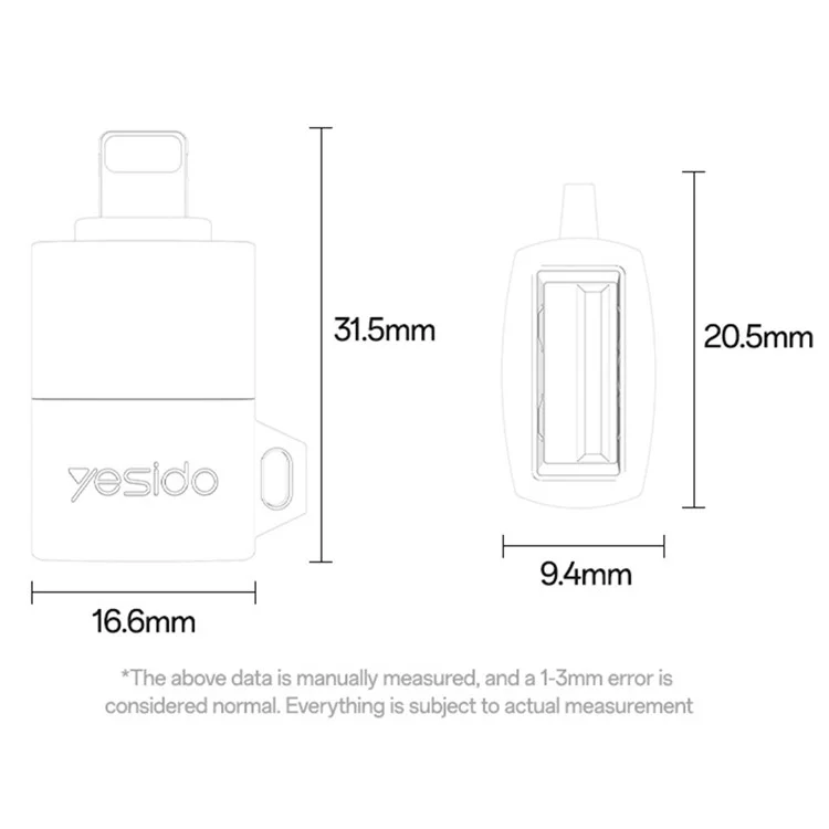 YESIDO USB A TO USB C ADAPTER BLACK GS34 thumbnail 5