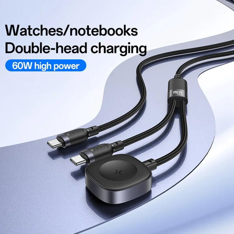 YESIDO 2 IN 1 WATCH CABLE COMPATIBLE USB-C DEVICES AND APPLE WATCH BLACK CA136C thumbnail 2