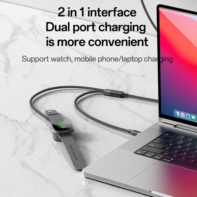 YESIDO 2 IN 1 WATCH CABLE COMPATIBLE USB-C DEVICES AND APPLE WATCH BLACK CA136C thumbnail 3