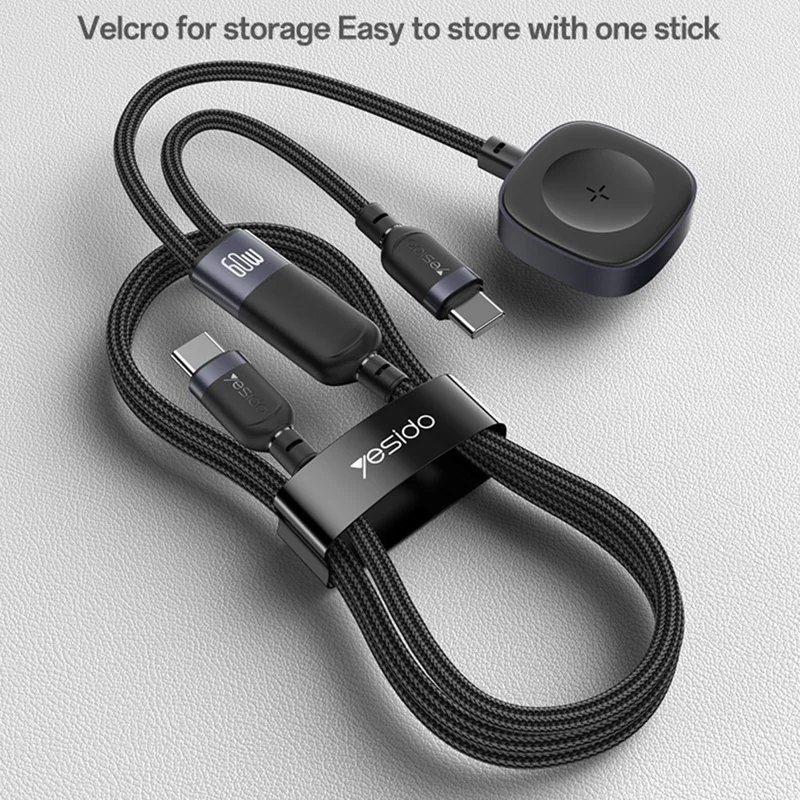 YESIDO 2 IN 1 WATCH CABLE COMPATIBLE USB-C DEVICES AND APPLE WATCH BLACK CA136C thumbnail 9