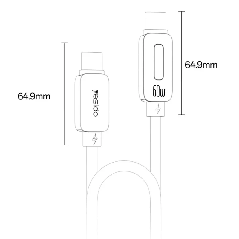 YESIDO TYPE C TO TYPE C 60W CABLE GREY CA198 thumbnail 3