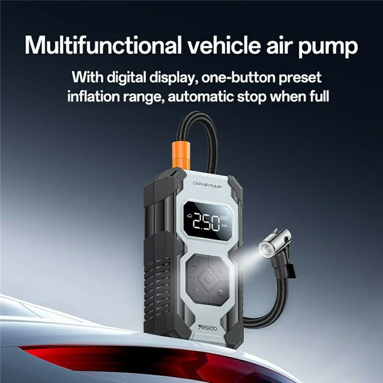 YESIDO TIRE INFLATOR AIR PUMP 7800MAH BLACK VC12 thumbnail 6