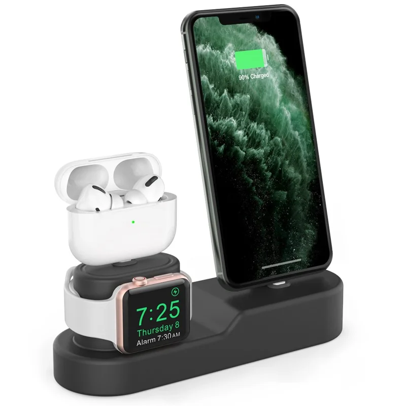 AHA STYLE PREMIUM 3 IN 1 AIRPODS SILICONE STAND CASE BLACK PT28