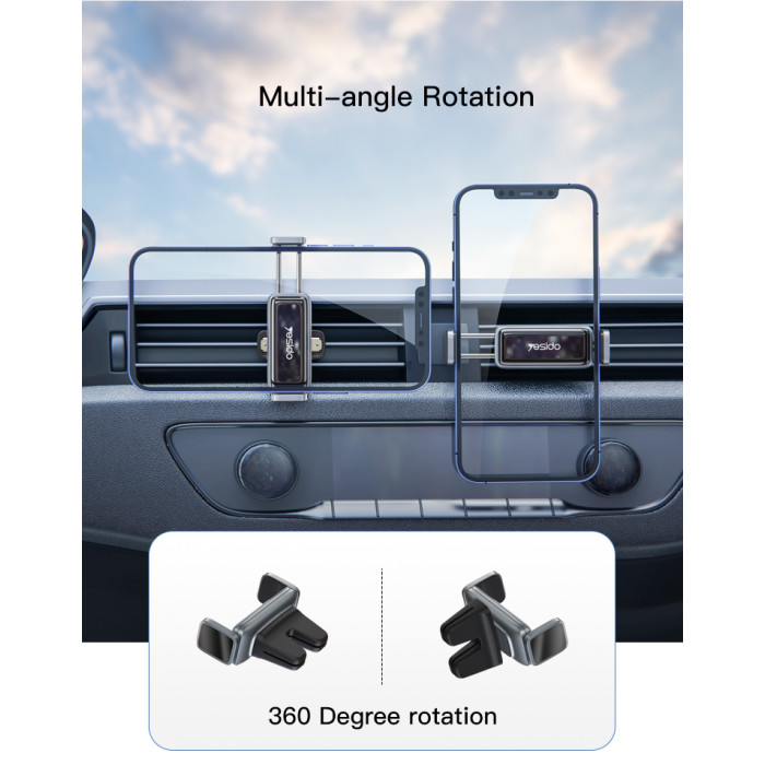 YESIDO AIR CLIP 360 DEGREE ROTATION CAR HOLDER BLACK C124 thumbnail 4