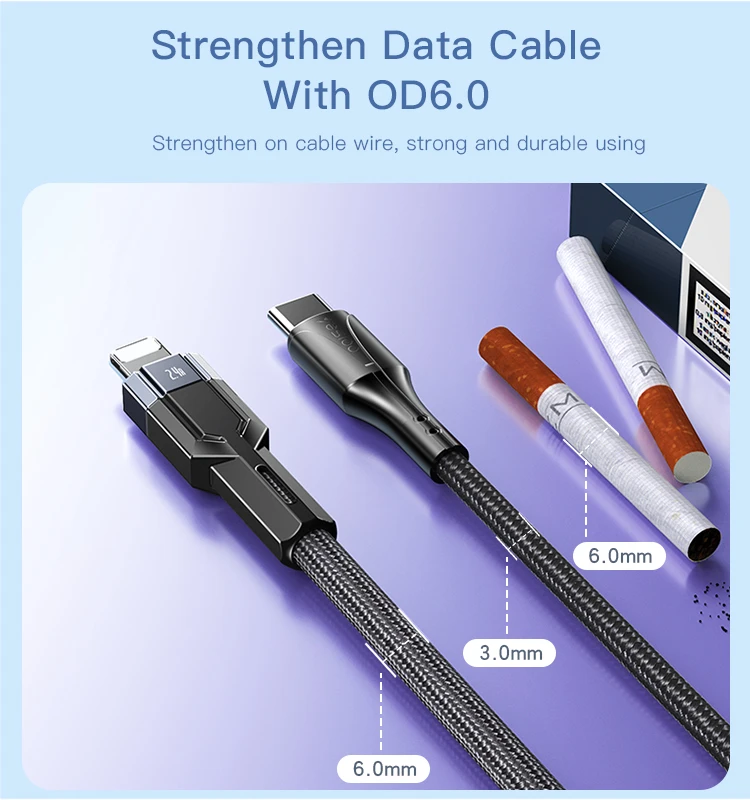 YESIDO USB-C TO LIGHTNING CABLE 1.2M BLACK CA107 thumbnail 5