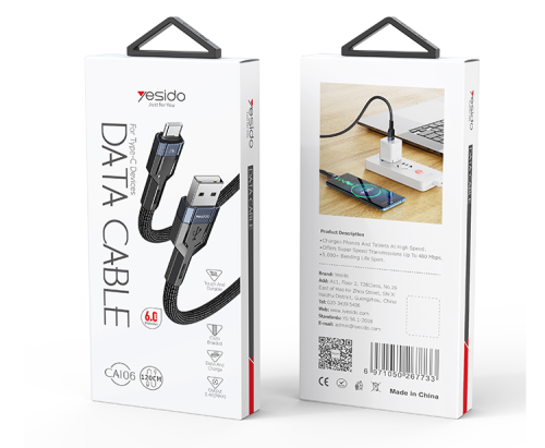 YESIDO USB A TO USB C CABLE 1.2M BLACK CA106