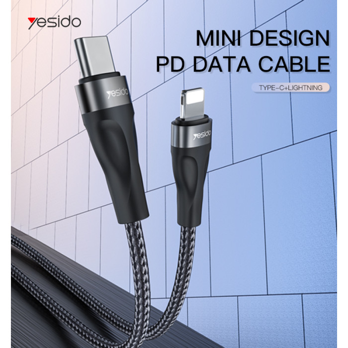YESIDO 12W USB-C TO LIGHTNING CABLE 30CM BLACK CA82 thumbnail 2