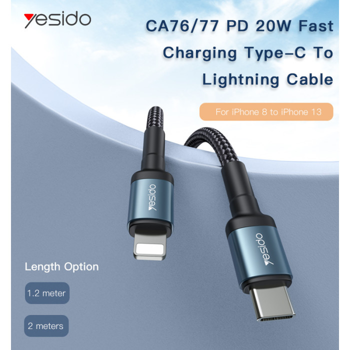 YESIDO 20W USB-C TO LIGHTNING CABLE 1.2M BLACK CA76 thumbnail 2