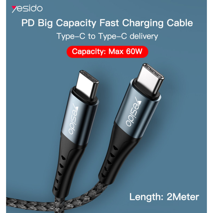 YESIDO USB-C TO USB-C CABLE 2M BLACK CA67 thumbnail 2