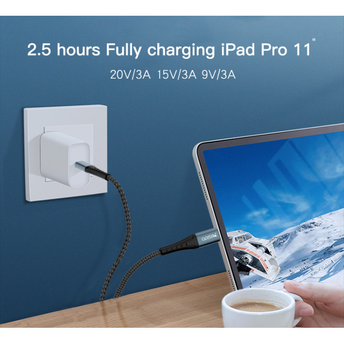YESIDO USB-C TO USB-C CABLE 2M BLACK CA67 thumbnail 4