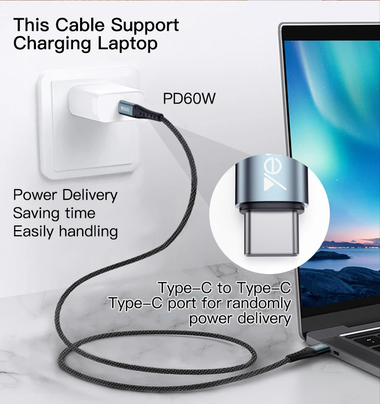 YESIDO USB-C TO USB-C CABLE 1.2M BLACK CA66 thumbnail 2