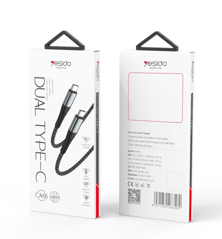 YESIDO USB-C TO USB-C CABLE 1.2M BLACK CA66 thumbnail 8